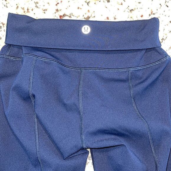 Lululemon‎ Womens Wunder Under Crop High-Rise Roll Down Scallop Leggings Navy XS - Picture 7 of 9